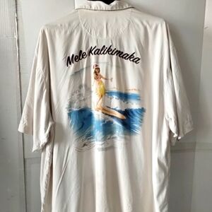 Tommy Bahama Beige Hawaiian Mele Kalikimaka Men's Button Up shirt SZ 2XL Soft